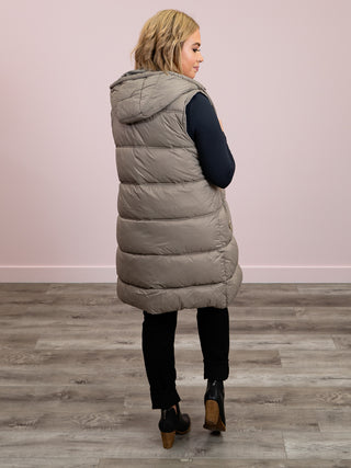 DEX | Davina Hooded Puffer Vest | Taupe