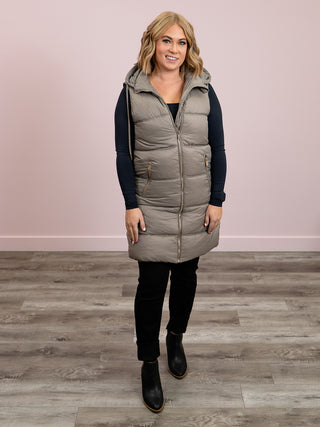 DEX | Davina Hooded Puffer Vest | Taupe