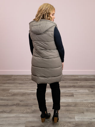 DEX | Davina Hooded Puffer Vest | Taupe