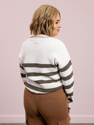 *NEW* DEX | Oh My Gourd Half Zip Sweater | Cream & Army Green Stripe