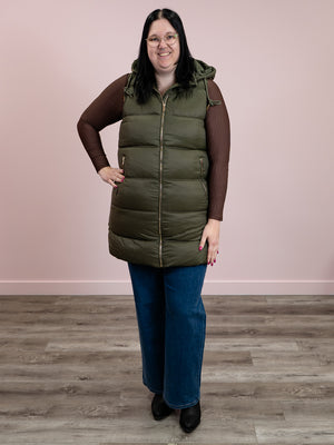 DEX | Davina Hooded Puffer Vest | Army Green