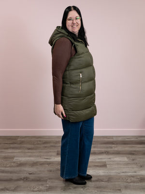 DEX | Davina Hooded Puffer Vest | Army Green