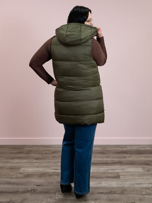 DEX | Davina Hooded Puffer Vest | Army Green