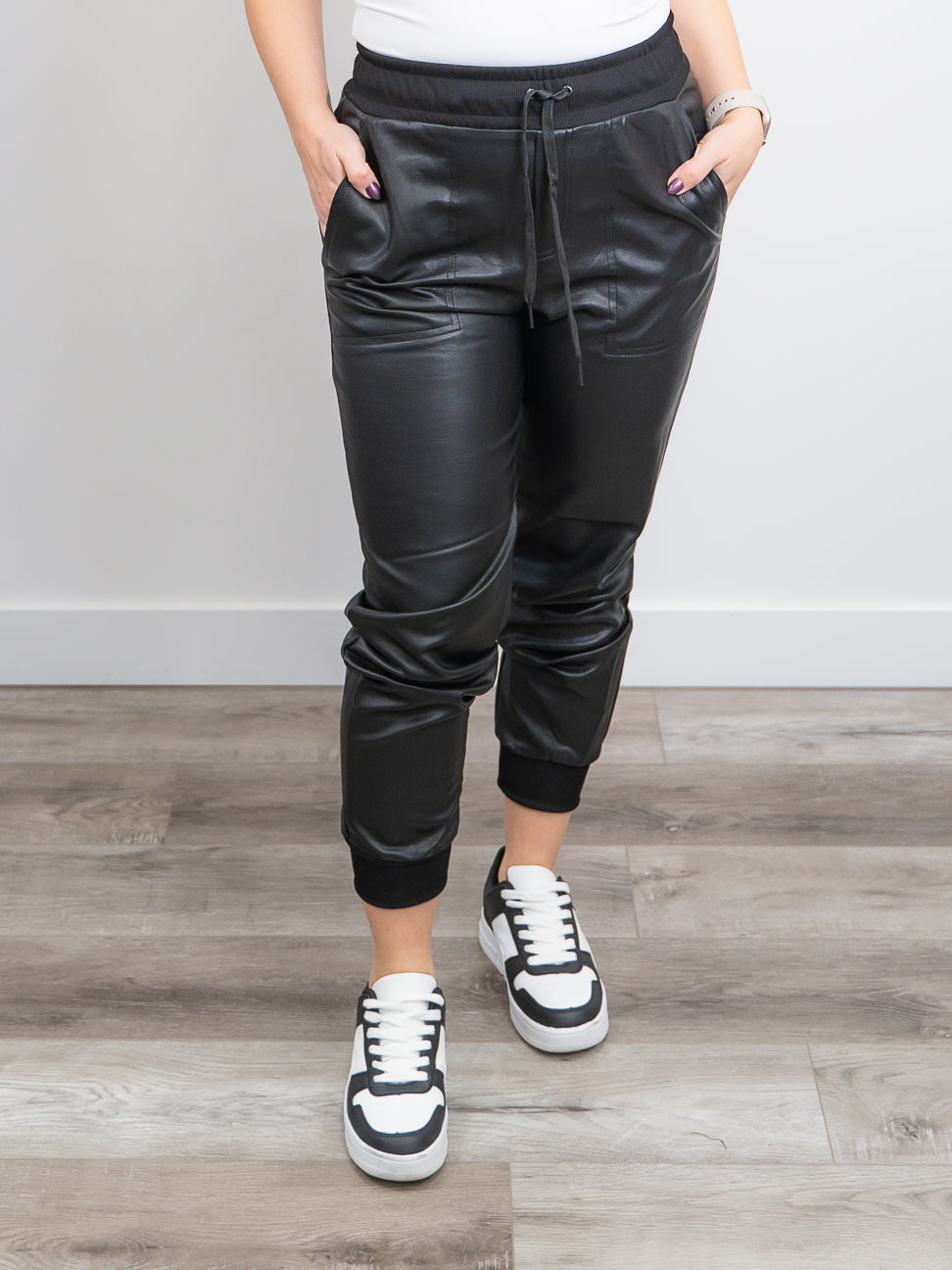 Leather shop joggers womens