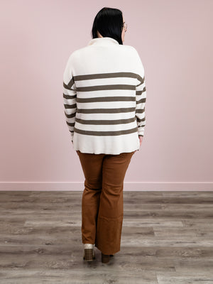 *NEW* DEX | Oh My Gourd Half Zip Sweater | Cream & Army Green Stripe