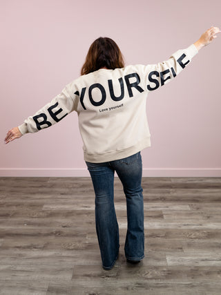 Be Yourself Oversized Sweatshirt | Beige