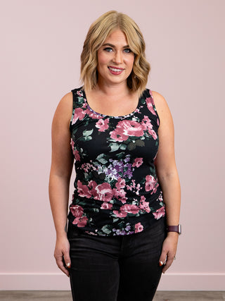 Luxe Crew Tank | Black & Mauve Floral