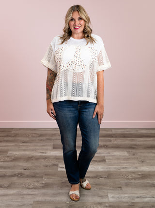 Peaceful Golden Hour Crochet Top | Ivory Multi