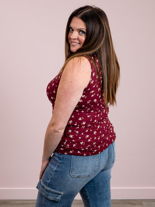 Luxe Crew Tank | Micro Burgundy Floral