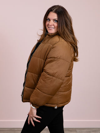 *NEW* DEX | Myla Reversible Puffer | Black & Caramel