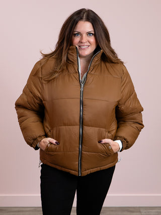 *NEW* DEX | Myla Reversible Puffer | Black & Caramel