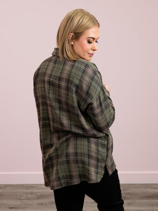 Dream Big Button Down Flannel Shirt | Khaki