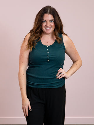 Love Always Button Henley Tank | Hunter Green