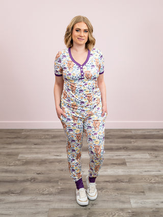 *NEW* Shirley Matching Set | Tee & Joggers | Purple Floral Cows