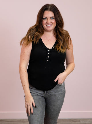 Dawn V-Neck Button Tank | Black