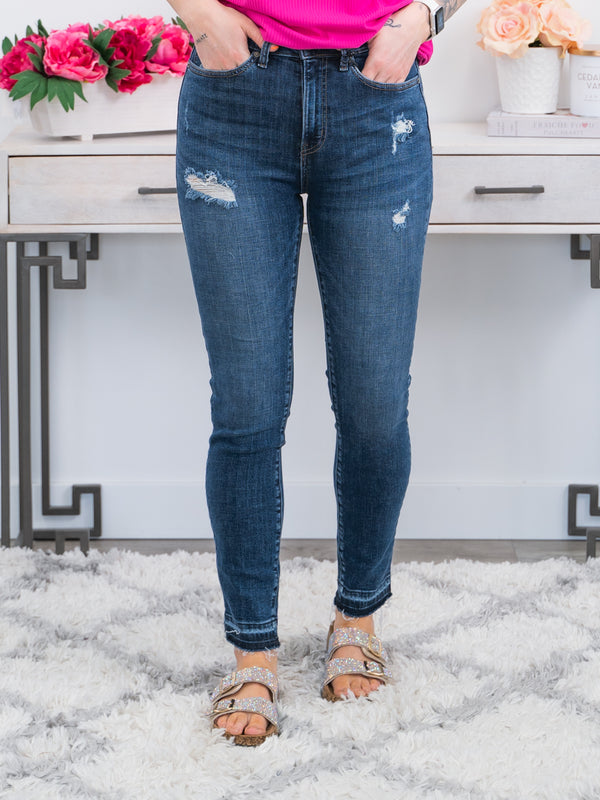 Judy Blue Dark Wash Cuffed Skinny Jeans