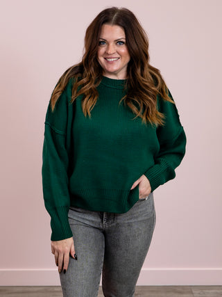 Casual Day Crewneck Relaxed Sweater | Dark Green