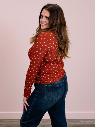 Beautiful Day Long Sleeve Ribbed Top | Rust Daisy