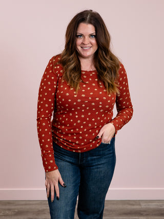 Beautiful Day Long Sleeve Ribbed Top | Rust Daisy