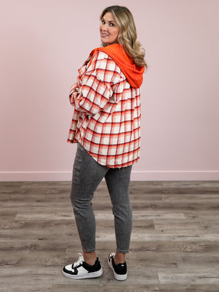 *NEW* Penny Checkered Hooded Shacket | Orange