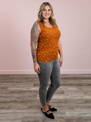 Sybil Ribbed Henley Tank | Rust Floral