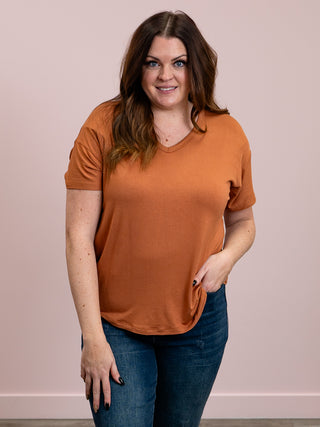 City Stroll V-Neck Bamboo Tee | Rust