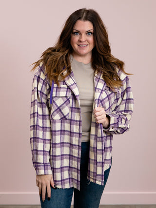 *NEW* Penny Checkered Hooded Shacket | Purple