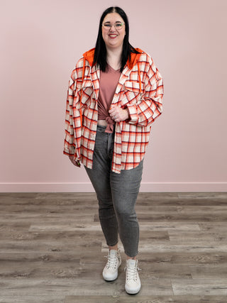 *NEW* Penny Checkered Hooded Shacket | Orange