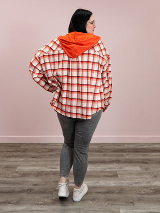 *NEW* Penny Checkered Hooded Shacket | Orange