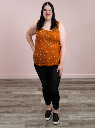 Sybil Ribbed Henley Tank | Rust Floral