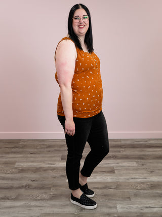 Sybil Ribbed Henley Tank | Rust Floral