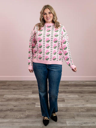 *FINAL SALE* Rosemary Floral Jacquard Sweater | Pink