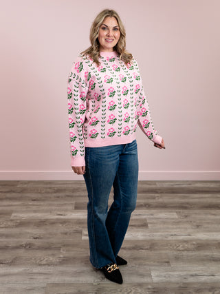 *FINAL SALE* Rosemary Floral Jacquard Sweater | Pink