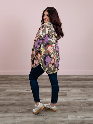 Maybe Floral Hooded Cardigan | Olive Multi