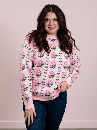 *FINAL SALE* Rosemary Floral Jacquard Sweater | Pink