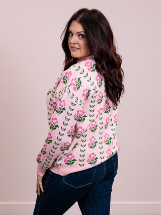 *FINAL SALE* Rosemary Floral Jacquard Sweater | Pink