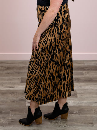 DEX | Don't Call Me Angel Satin Maxi Skirt | Black & Brown Animal Print