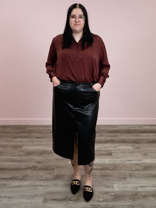 *FINAL SALE* DEX | Hope Satin Blouse | Deep Burgundy