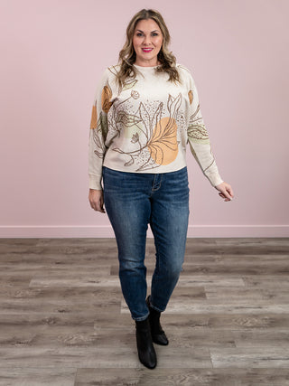 My World Floral Print Pullover Sweater | Taupe & Mustard