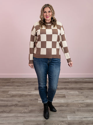 Elana Checkerboard Pullover | Mocha