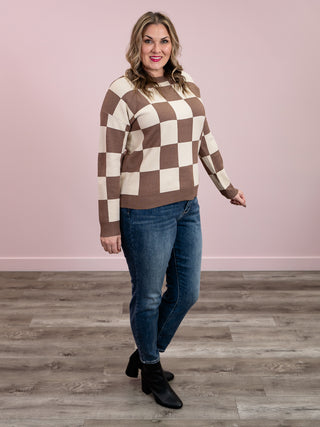 Elana Checkerboard Pullover | Mocha