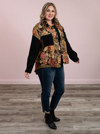 Hey Angel Floral Button Down Shirt | Chocolate & Black