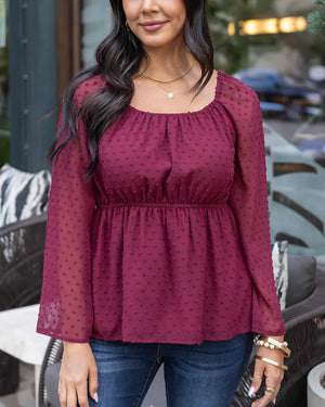 *NEW* Grace & Lace | Dobby Dot Peplum Top | Zinfandel