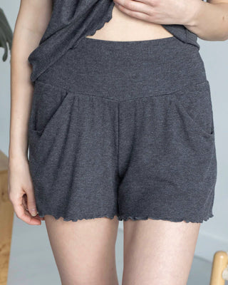 Grace & Lace | Essential Ribbed Lounge Sleep Shorts | Charcoal