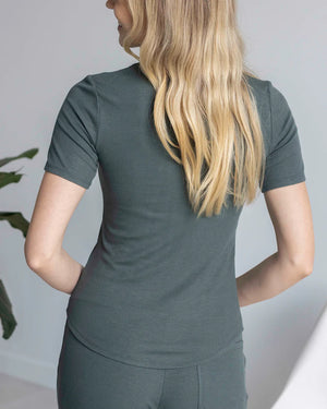 Grace & Lace | Essential Ribbed Short Sleeve Fitted Tee | Forest