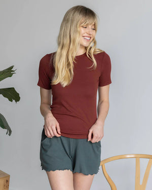 Grace & Lace | Essential Ribbed Short Sleeve Fitted Tee | Rust