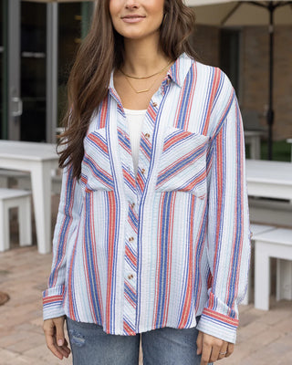 *NEW* Grace & Lace | Favorite Button Up Top | Red & Blue Striped