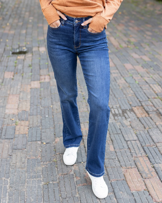 Grace & Lace | Fleece Straight Leg Jeans | Dark Mid Wash