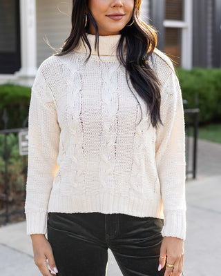 Grace & Lace | High Neck Cable Knit Sweater | Ivory