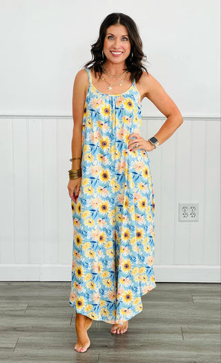 PREORDER Mariana Romper | Blue Sunflower - SHIPPING LATE APRIL